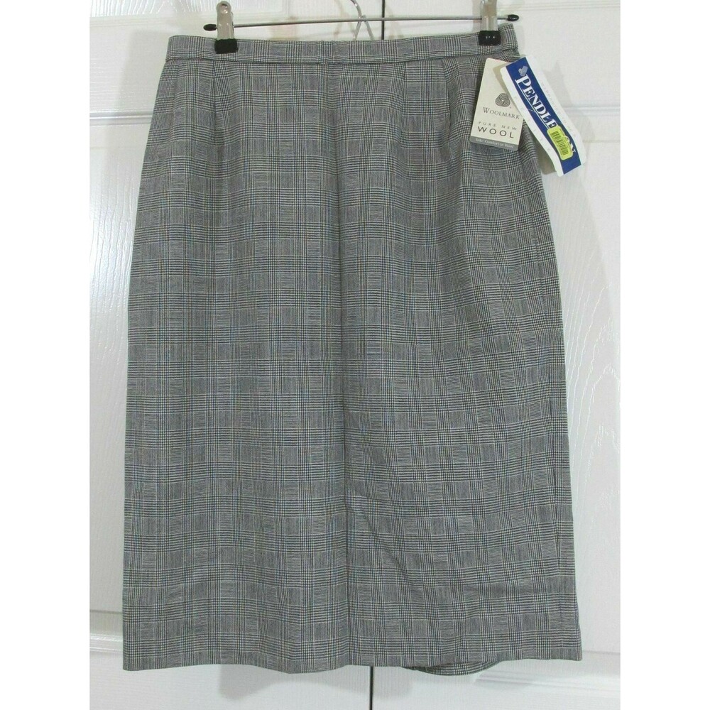 Pendleton Skirt Size 12 Petite Black & White Virgin Wool Lined Made in USA NWT